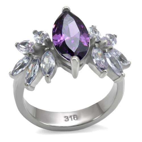TK085 - High polished (no plating) Stainless Steel Ring with AAA Grade CZ in Amethyst - Alamode - Flyclothing LLC