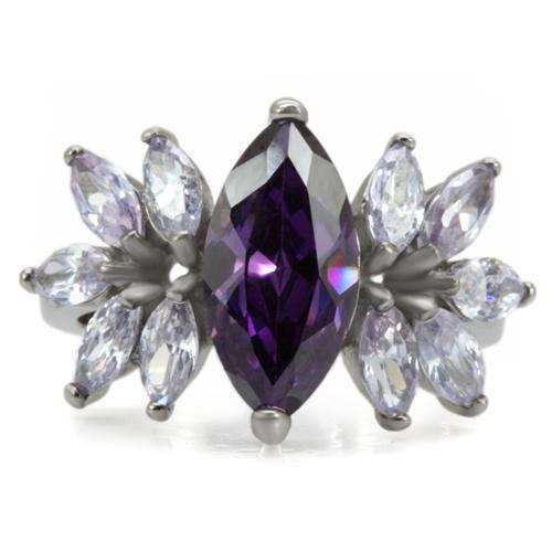 TK085 - High polished (no plating) Stainless Steel Ring with AAA Grade CZ in Amethyst - Alamode - Flyclothing LLC