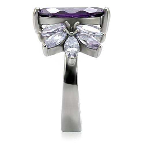 TK085 - High polished (no plating) Stainless Steel Ring with AAA Grade CZ in Amethyst - Alamode - Flyclothing LLC
