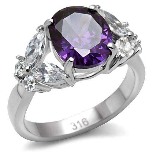 TK086 - High polished (no plating) Stainless Steel Ring with AAA Grade CZ in Amethyst - Alamode - Flyclothing LLC