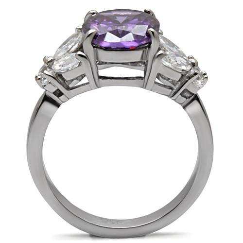 TK086 - High polished (no plating) Stainless Steel Ring with AAA Grade CZ in Amethyst - Alamode - Flyclothing LLC