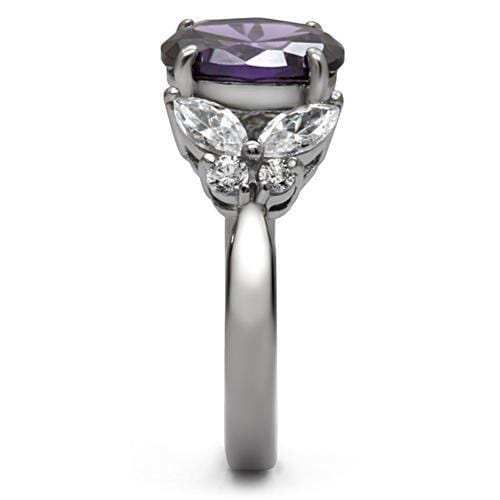TK086 - High polished (no plating) Stainless Steel Ring with AAA Grade CZ in Amethyst - Alamode - Flyclothing LLC