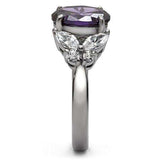 TK086 - High polished (no plating) Stainless Steel Ring with AAA Grade CZ in Amethyst - Alamode - Flyclothing LLC