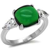 TK087 - High polished (no plating) Stainless Steel Ring with Synthetic Synthetic Glass in Emerald - Alamode - Flyclothing LLC