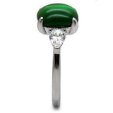 TK087 - High polished (no plating) Stainless Steel Ring with Synthetic Synthetic Glass in Emerald - Alamode - Flyclothing LLC