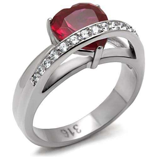 TK089 - High polished (no plating) Stainless Steel Ring with AAA Grade CZ in Ruby - Alamode - Flyclothing LLC