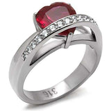 TK089 - High polished (no plating) Stainless Steel Ring with AAA Grade CZ in Ruby - Alamode - Flyclothing LLC