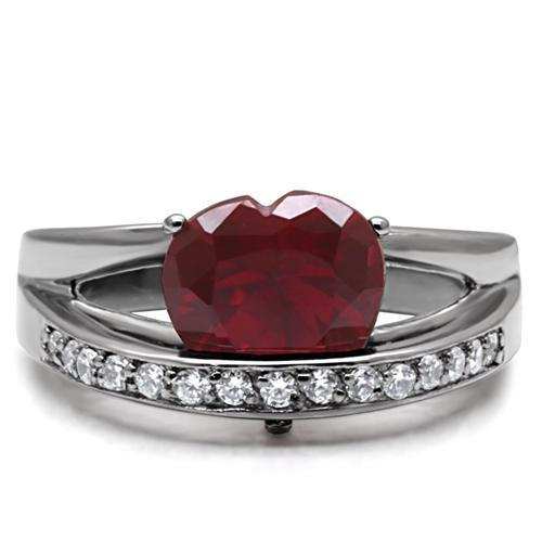 TK089 - High polished (no plating) Stainless Steel Ring with AAA Grade CZ in Ruby - Alamode - Flyclothing LLC