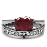 TK089 - High polished (no plating) Stainless Steel Ring with AAA Grade CZ in Ruby - Alamode - Flyclothing LLC