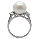 TK090 - High polished (no plating) Stainless Steel Ring with Synthetic Pearl in Aurora Borealis (Rainbow Effect) - Alamode - Flyclothing LLC