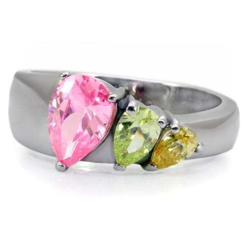 TK091 - High polished (no plating) Stainless Steel Ring with AAA Grade CZ in Multi Color - Alamode - Flyclothing LLC