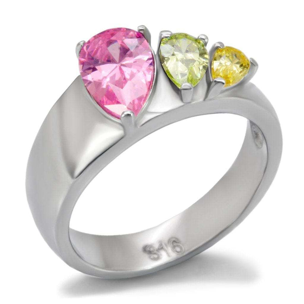 TK091 - High polished (no plating) Stainless Steel Ring with AAA Grade CZ in Multi Color - Alamode - Flyclothing LLC