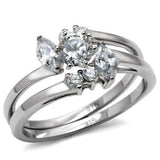 TK096 - High polished (no plating) Stainless Steel Ring with AAA Grade CZ in Clear - Alamode - Flyclothing LLC