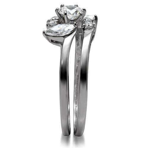 TK096 - High polished (no plating) Stainless Steel Ring with AAA Grade CZ in Clear - Alamode - Flyclothing LLC
