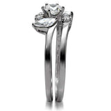 TK096 - High polished (no plating) Stainless Steel Ring with AAA Grade CZ in Clear - Alamode - Flyclothing LLC