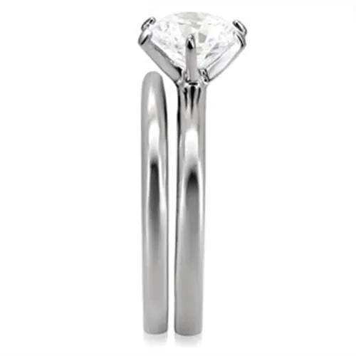 TK097 - High polished (no plating) Stainless Steel Ring with AAA Grade CZ in Clear - Alamode - Flyclothing LLC