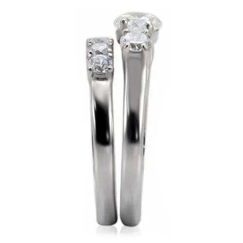 TK098 - High polished (no plating) Stainless Steel Ring with AAA Grade CZ in Clear - Alamode - Flyclothing LLC