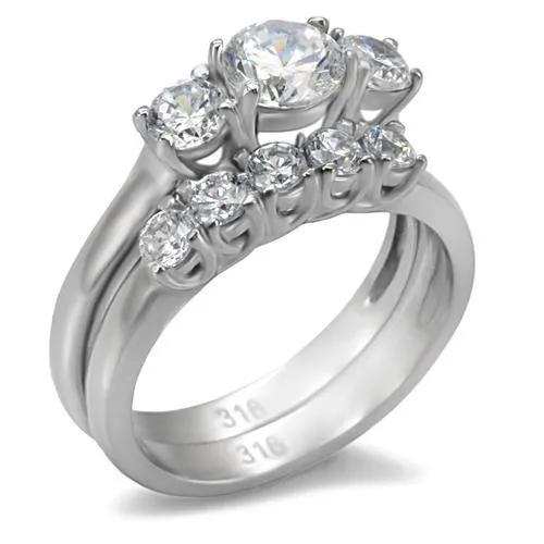 TK098 - High polished (no plating) Stainless Steel Ring with AAA Grade CZ in Clear - Alamode - Flyclothing LLC