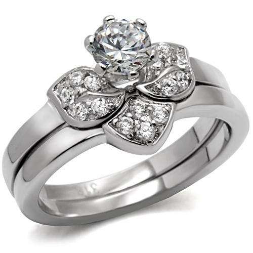 TK099 - High polished (no plating) Stainless Steel Ring with AAA Grade CZ in Clear - Alamode - Flyclothing LLC