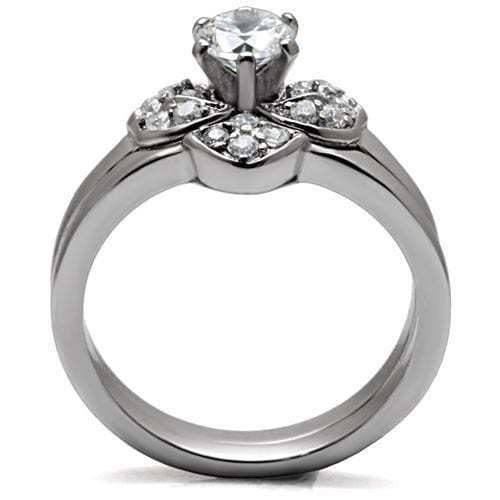 TK099 - High polished (no plating) Stainless Steel Ring with AAA Grade CZ in Clear - Alamode - Flyclothing LLC