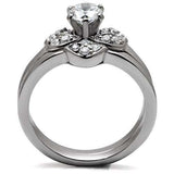 TK099 - High polished (no plating) Stainless Steel Ring with AAA Grade CZ in Clear - Alamode - Flyclothing LLC