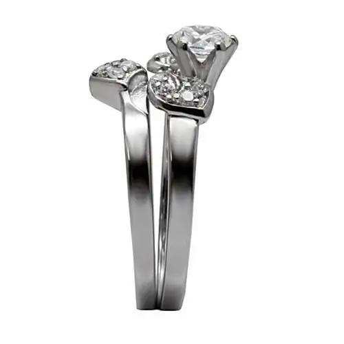 TK099 - High polished (no plating) Stainless Steel Ring with AAA Grade CZ in Clear - Alamode - Flyclothing LLC