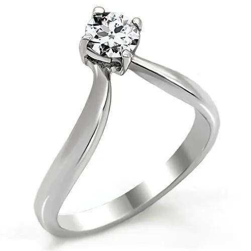 TK0W260 - High polished (no plating) Stainless Steel Ring with AAA Grade CZ in Clear - Alamode - Flyclothing LLC