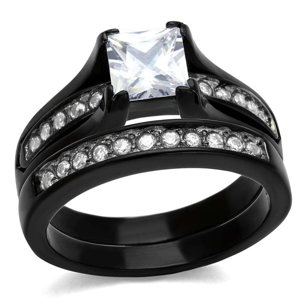TK0W383J - Two-Tone IP Black Stainless Steel Ring with AAA Grade CZ in Clear - Alamode - Flyclothing LLC