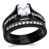 TK0W383J - Two-Tone IP Black Stainless Steel Ring with AAA Grade CZ in Clear - Alamode - Flyclothing LLC
