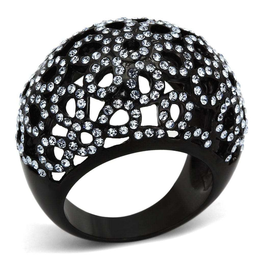TK1003 - IP Black(Ion Plating) Stainless Steel Ring with Top Grade Crystal in Light Sapphire - Alamode - Flyclothing LLC