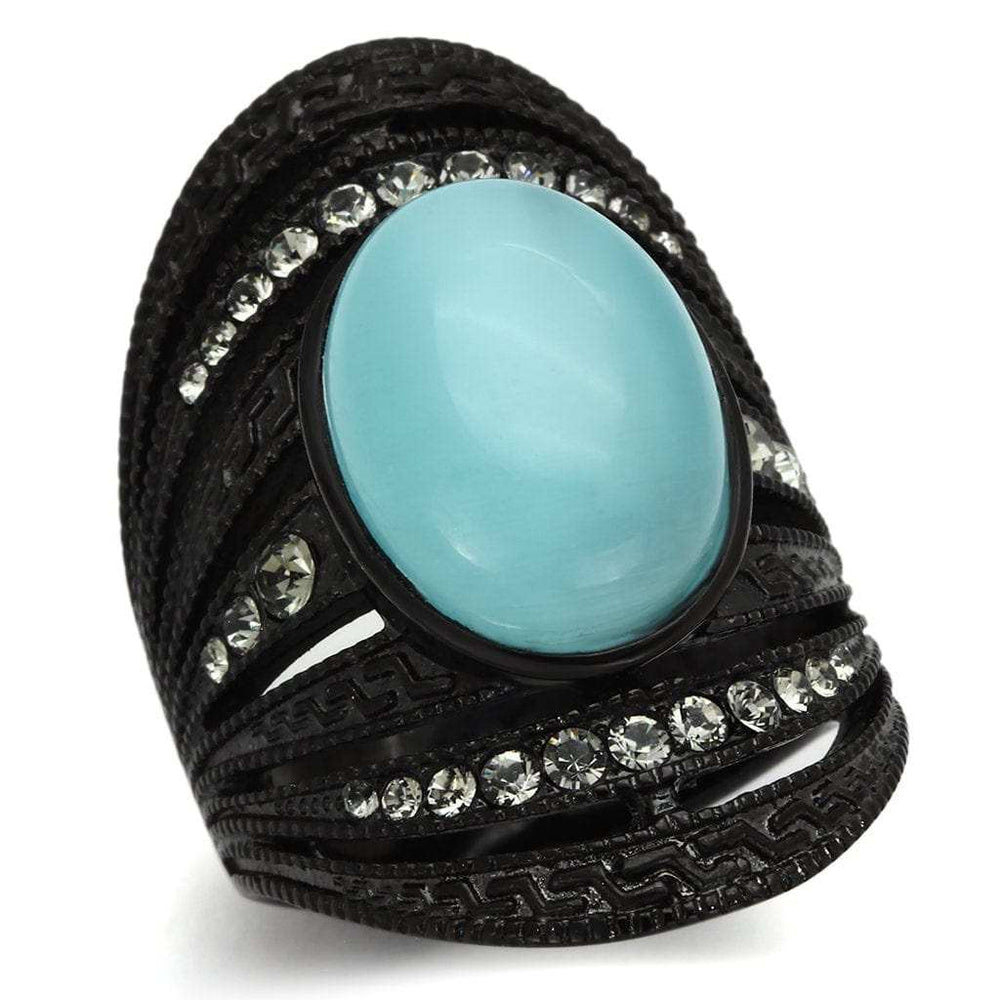 TK1006 - IP Black(Ion Plating) Stainless Steel Ring with Synthetic Cat Eye in Sea Blue - Alamode - Flyclothing LLC