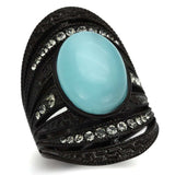TK1006 - IP Black(Ion Plating) Stainless Steel Ring with Synthetic Cat Eye in Sea Blue - Alamode - Flyclothing LLC