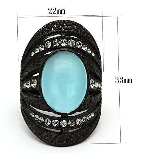 TK1006 - IP Black(Ion Plating) Stainless Steel Ring with Synthetic Cat Eye in Sea Blue - Alamode - Flyclothing LLC