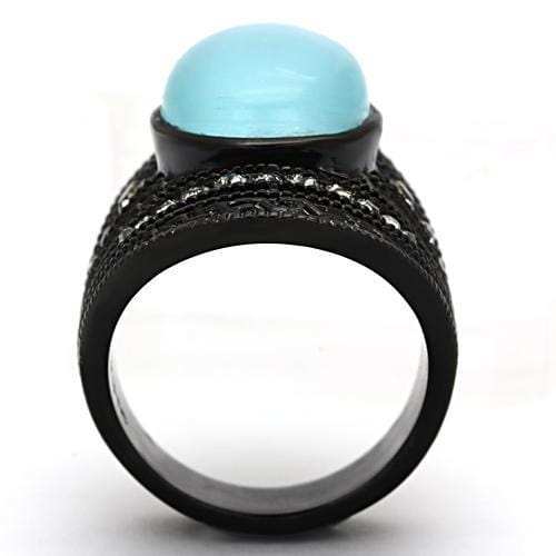 TK1006 - IP Black(Ion Plating) Stainless Steel Ring with Synthetic Cat Eye in Sea Blue - Alamode - Flyclothing LLC