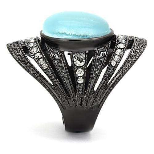 TK1006 - IP Black(Ion Plating) Stainless Steel Ring with Synthetic Cat Eye in Sea Blue - Alamode - Flyclothing LLC