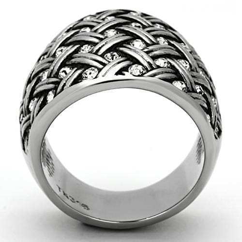 TK1007 - High polished (no plating) Stainless Steel Ring with Top Grade Crystal in Clear - Alamode - Flyclothing LLC