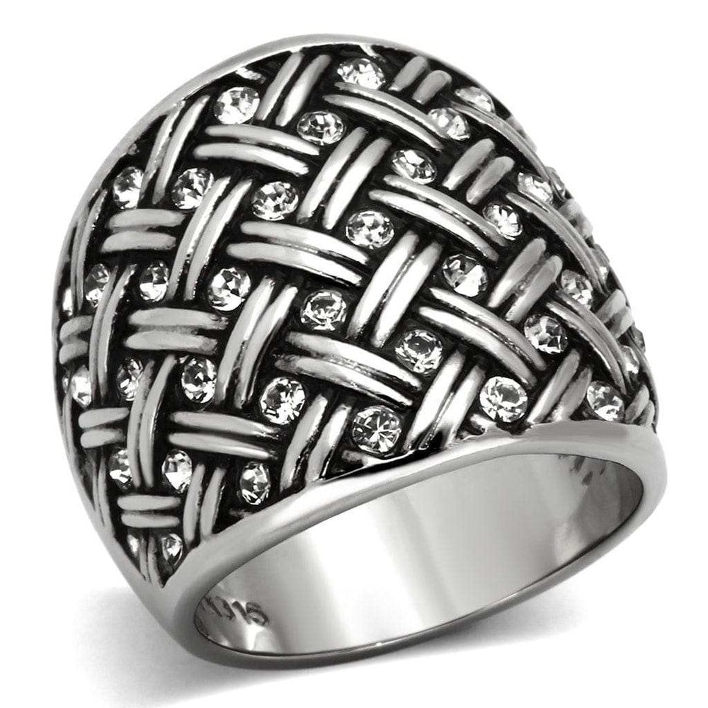 TK1007 - High polished (no plating) Stainless Steel Ring with Top Grade Crystal in Clear - Alamode - Flyclothing LLC