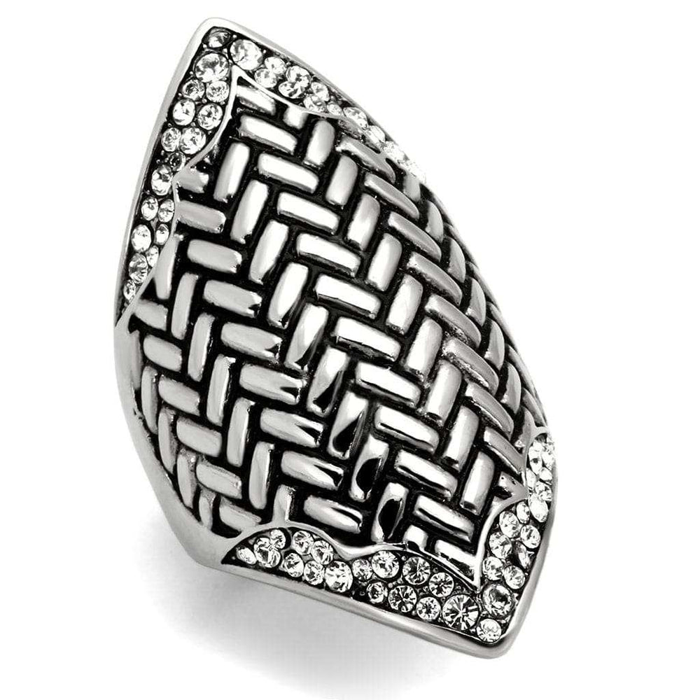 TK1009 - High polished (no plating) Stainless Steel Ring with Top Grade Crystal in Clear - Alamode - Flyclothing LLC
