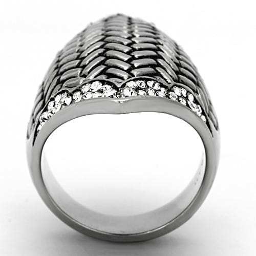 TK1009 - High polished (no plating) Stainless Steel Ring with Top Grade Crystal in Clear - Alamode - Flyclothing LLC