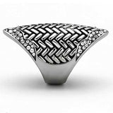 TK1009 - High polished (no plating) Stainless Steel Ring with Top Grade Crystal in Clear - Alamode - Flyclothing LLC