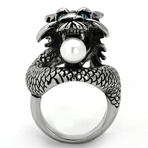 TK1014 - High polished (no plating) Stainless Steel Ring with Synthetic Pearl in White - Alamode - Flyclothing LLC