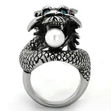 TK1014 - High polished (no plating) Stainless Steel Ring with Synthetic Pearl in White - Alamode - Flyclothing LLC