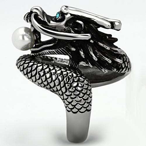 TK1014 - High polished (no plating) Stainless Steel Ring with Synthetic Pearl in White - Alamode - Flyclothing LLC