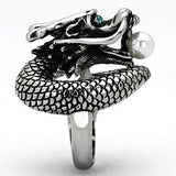TK1014 - High polished (no plating) Stainless Steel Ring with Synthetic Pearl in White - Alamode - Flyclothing LLC