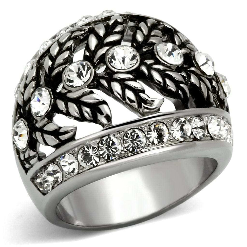 TK1015 - High polished (no plating) Stainless Steel Ring with Top Grade Crystal in Clear - Alamode - Flyclothing LLC