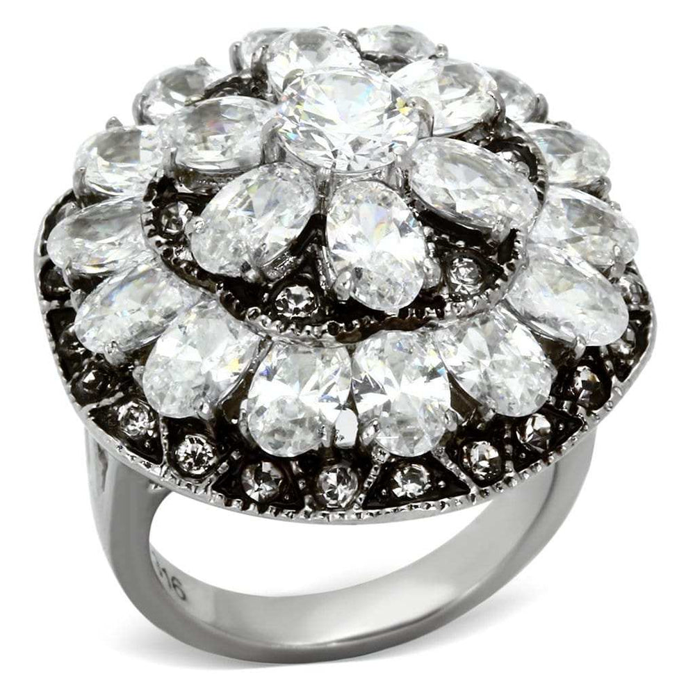 TK1016 - High polished (no plating) Stainless Steel Ring with AAA Grade CZ in Clear - Alamode - Flyclothing LLC