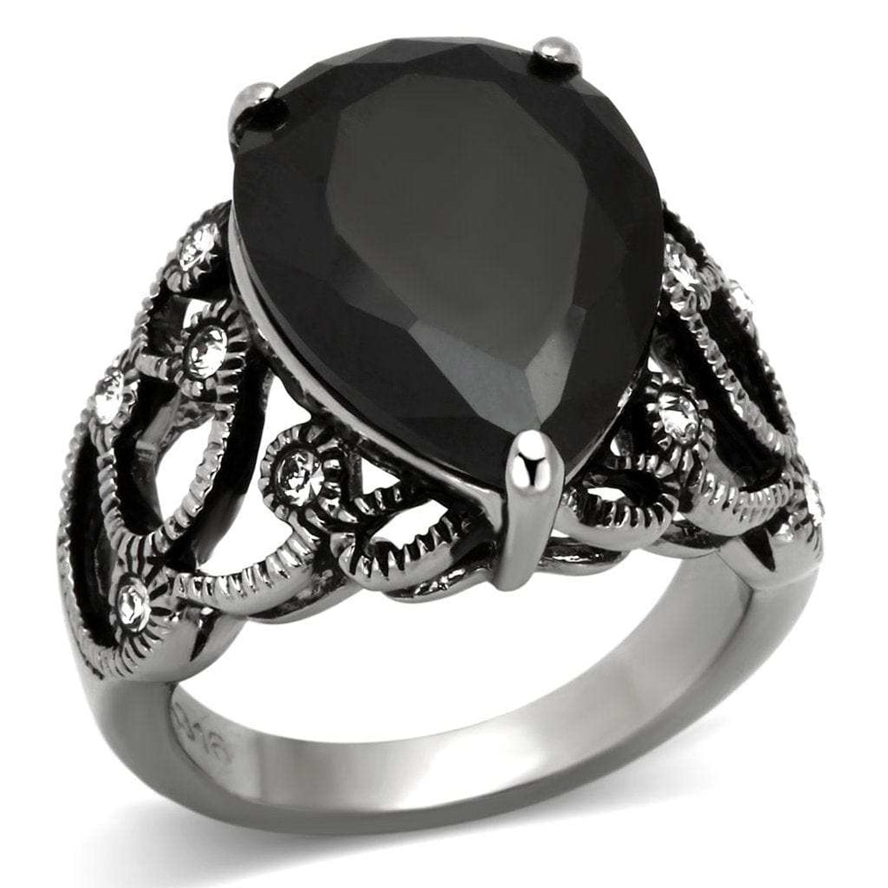 TK1017 - High polished (no plating) Stainless Steel Ring with AAA Grade CZ in Jet - Alamode - Flyclothing LLC