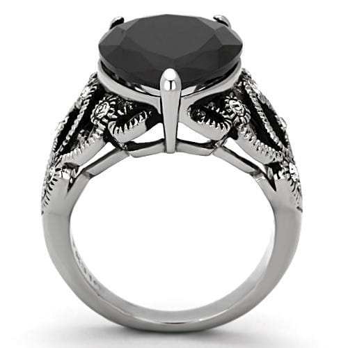 TK1017 - High polished (no plating) Stainless Steel Ring with AAA Grade CZ in Jet - Alamode - Flyclothing LLC