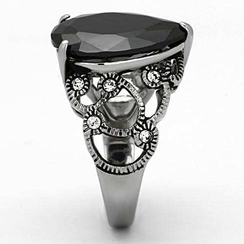 TK1017 - High polished (no plating) Stainless Steel Ring with AAA Grade CZ in Jet - Alamode - Flyclothing LLC
