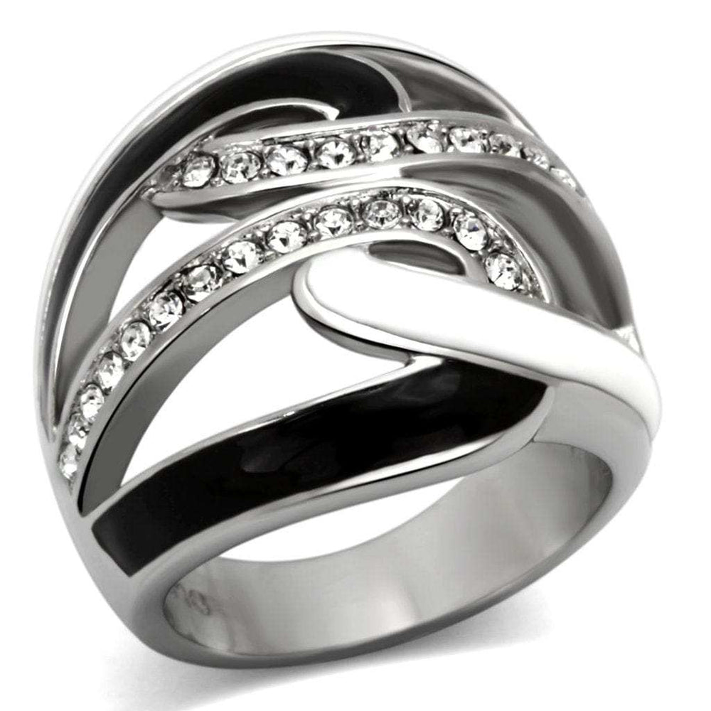 TK1018 - High polished (no plating) Stainless Steel Ring with Top Grade Crystal in Clear - Alamode - Flyclothing LLC
